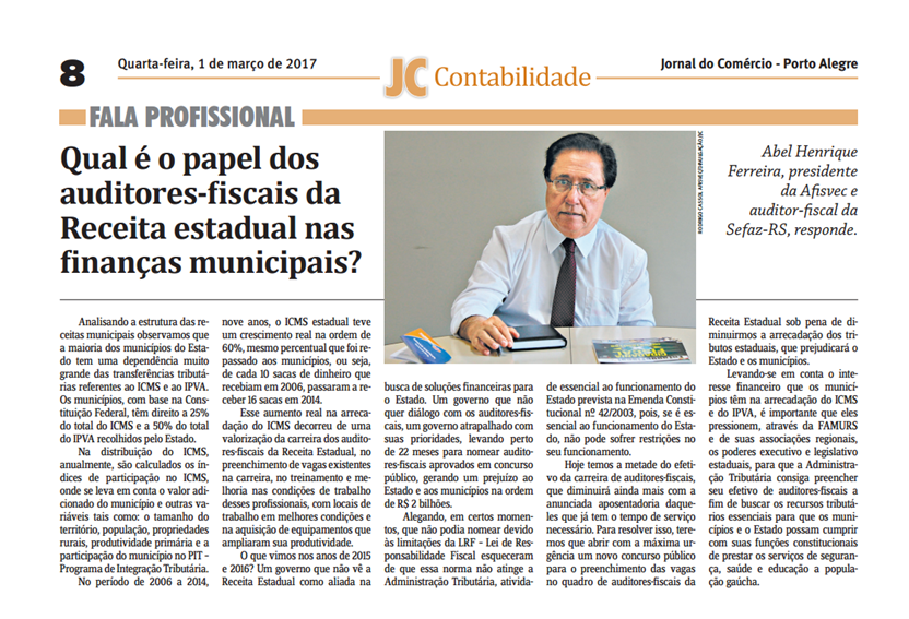 Os Auditores-Fiscais da Receita Estadual e as finanças municipais