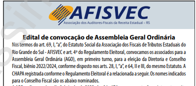 Edital de convocação de Assembleia Geral Ordinária