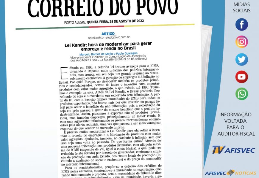 Lei Kandir: hora de modernizar para gerar emprego e renda no Brasil