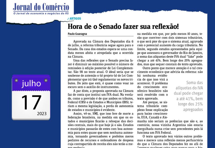 Hora de o Senado fazer sua reflexão!