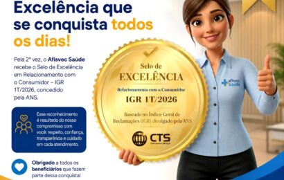 AFISVEC-Saúde recebe reconhecimento de Excelência no relacionamento com os beneficiários